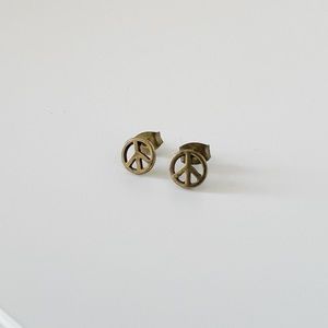 Peace Sign Brushed Gold Earrings